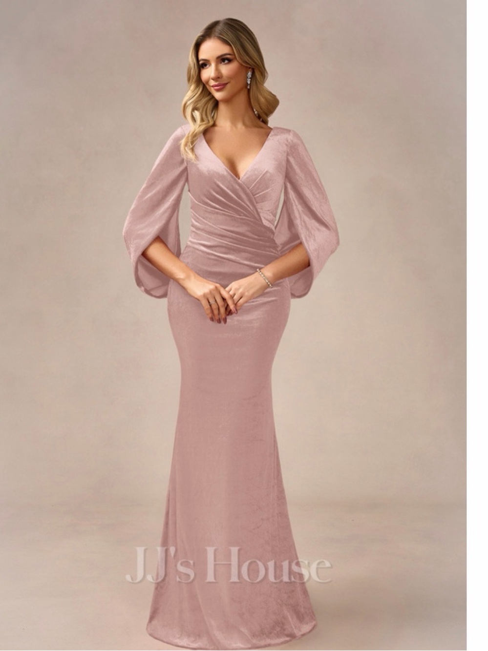 JJ’s House Dusty Rose Velvet Cape Sleeve Formal Gown US 16W NWT